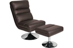 HOME - Costa - Leather Eff Swivel Chair and Footstool -Chocolate